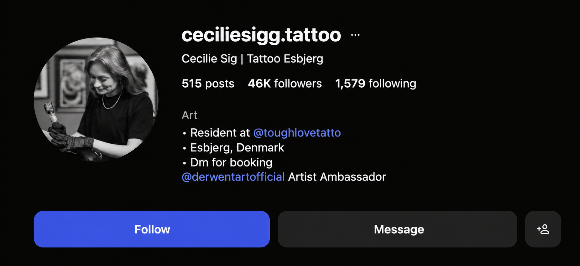 @ceciliesigg.tattoo — Cecilie Sig, resident artist ved Tough Love Tattoo i Esbjerg