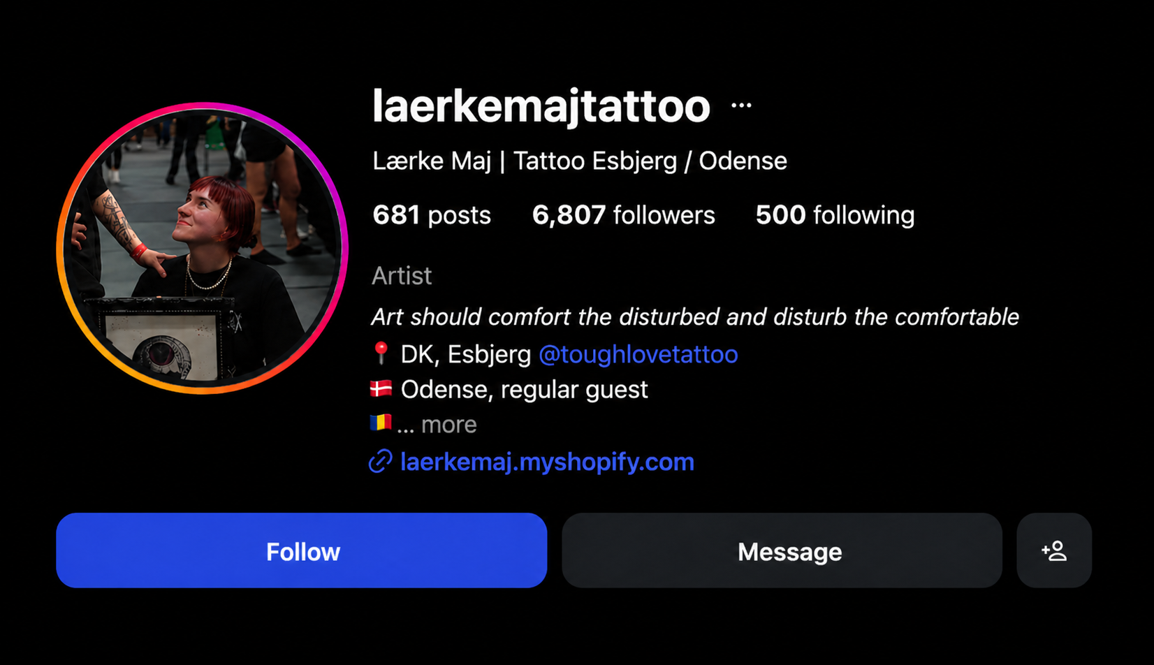 @laerkemajtattoo — Lærke, resident artist ved Tough Love Tattoo i Esbjerg