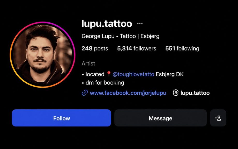@lupu.tattoo — George, resident artist ved Tough Love Tattoo i Esbjerg